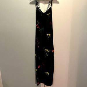 Spaghetti strap black, tropical print long dress